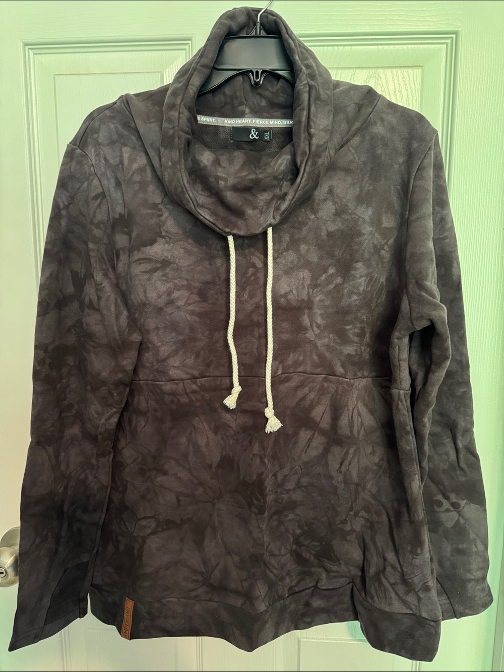 EUC AMPERSAND AVE Black Tie-Dye Cowl Neck Pullover Sweatshirt